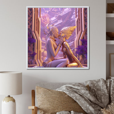 Intergalactic Kiss Cosmic Love, reproduction d'art sur toile encadrée