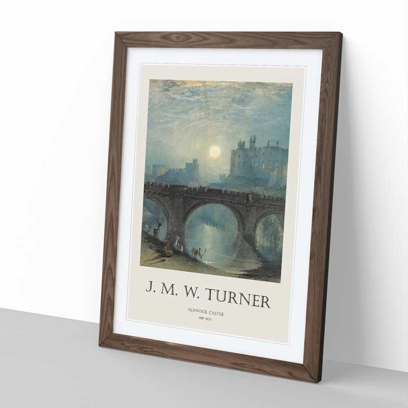 Alnwick Castle by Joseph-Mallord William Turner - Picture Frame Painting, 36cm H x 27cm W x 2cm D, Walnut Framed