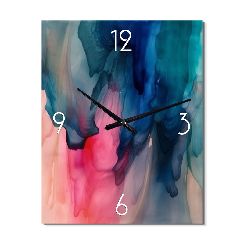 Horloge murale abstraite bleue et rose, H 32 po x l 16 po x P 1 po