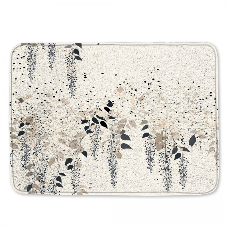 Tapis de bain Leaves, 24in W x 17in L, Floral beige