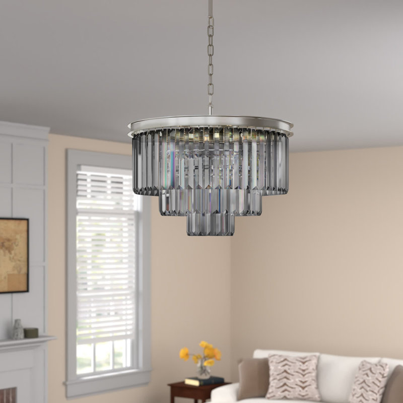 Yazmin 9 - Light Steel Dimmable Tiered Chandelier, Gray, Polished Nickel