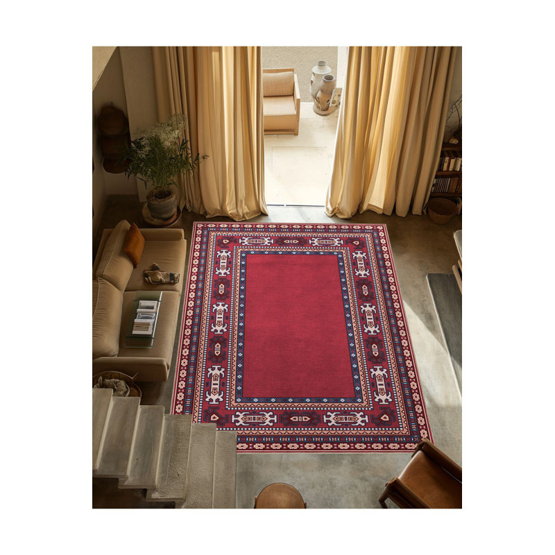 Tapis décoratif rétro bourgogne traditionnel lavable à la machine, Rectangle 3 pi 11 po x 5 pi 11 po
