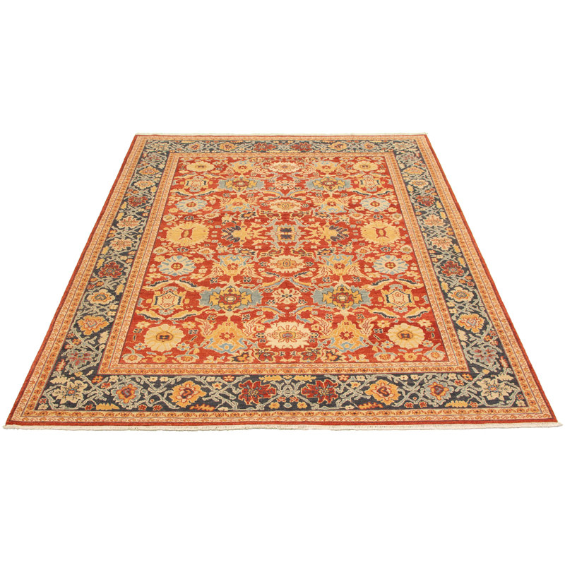 Tapis de zone en laine rouge 8 pi 2 po x 10 pi en laine noué la à la main one-of-kind-new age ushak