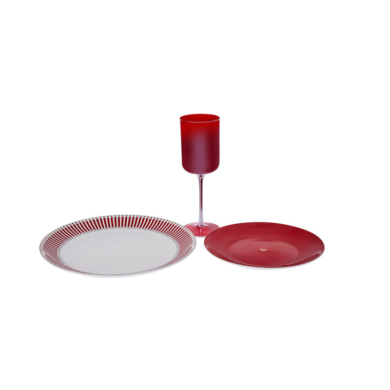 Karaca Amour 6-Piece New Generation Bone China Dinner, Red Multi