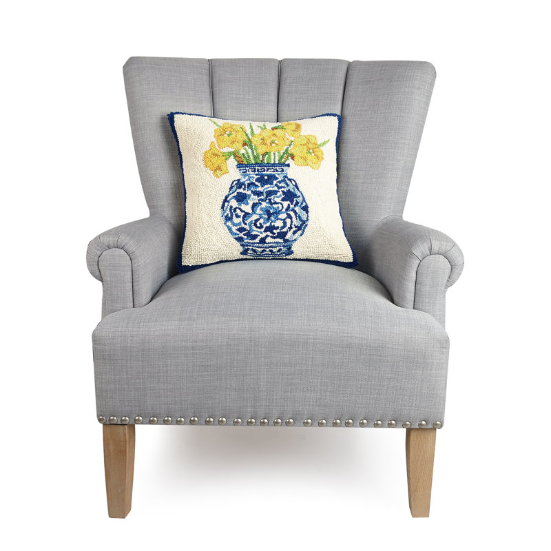 Coussin en laine et crochet jonquilles Chinoiserie