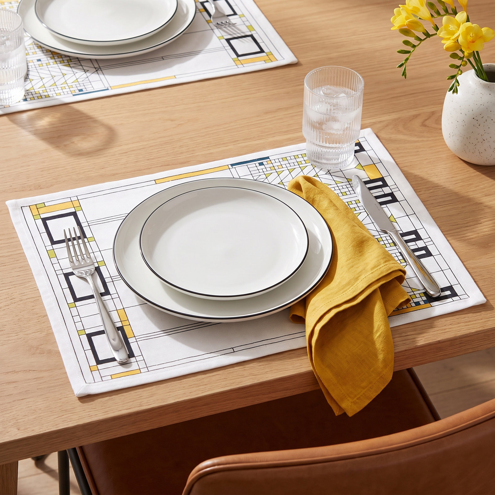 Tree of Life Cotton Placemat, Yellow/Black