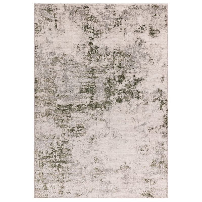 Delanor Abstract Ivory/Green/Silver Area Rug, Rectangle 120 x 160 cm