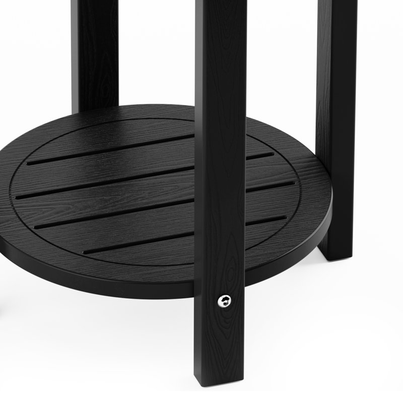 16 Inch Round Outdoor Side Table Adirondack Plastic/Resin Patio Side Table Weather Resistant End Table with Storage Shelf