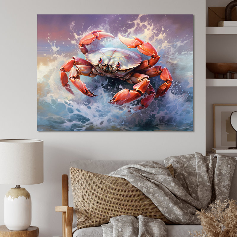Crabe Beachcombers I - Décoration murale crabe, H 12 po x l 20 po x P 1 po, Toile tendue