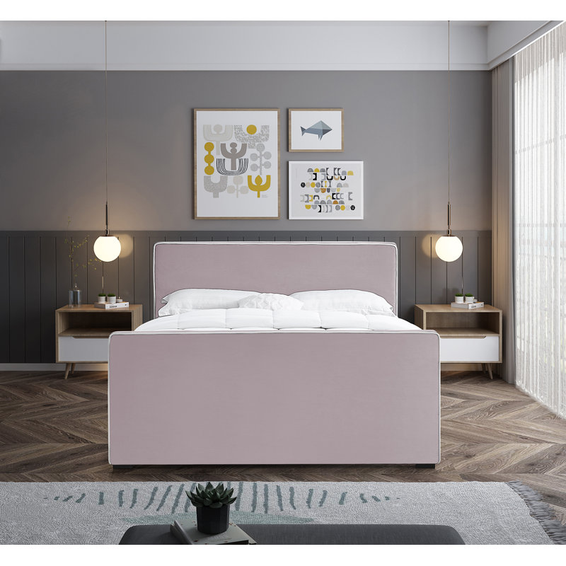 Haneesh Upholstered Unfinished Panel Bed, Pink Velvet, King
