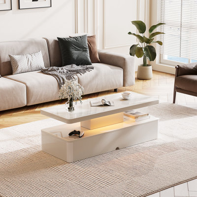 40" Modern Coffee Table With Led Light For Living Room