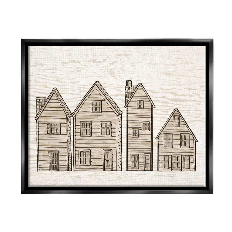 Stupell Industries, maisons de quartier variées, giclée par Ziwei Li, Cadre flottant noir de jais