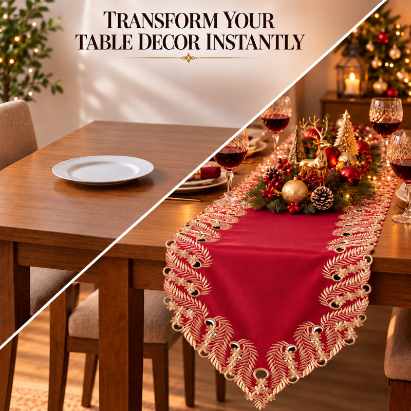 Obera Luxurious Table Runner of Anyce Collection Rectangular Dining Table Runner for Valentine’s Day , Burgundy/Gold