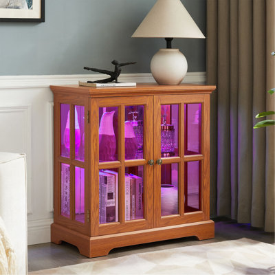 Vitrine lumineuse à DEL, vitrine antique avec tablettes réglables, vitrine de qualité rétro avec portes en treillis, bibliothèque élégante et armoire de rangement pour la décoration intérieure et l'organisation
