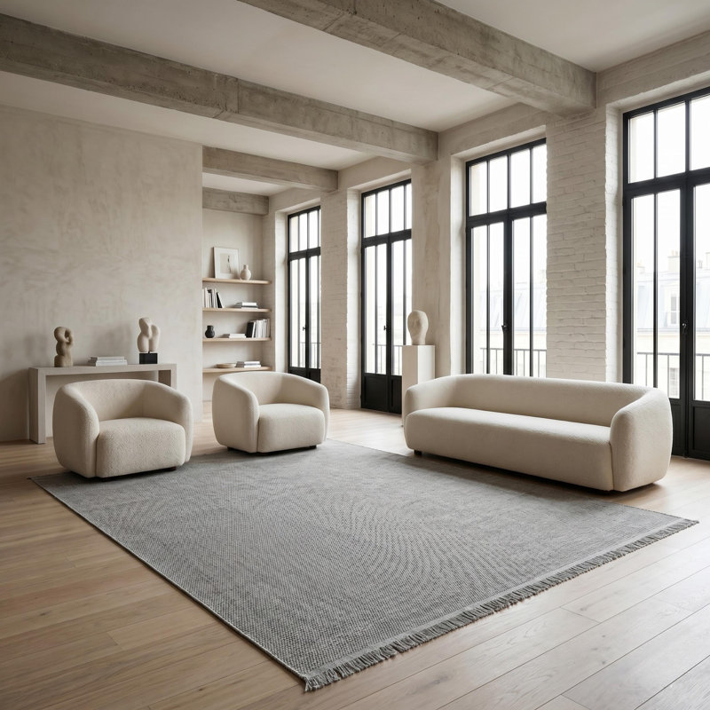 Tapis de corridor gris texturé à tissage plat en polypropylène tissé à la machine, Runner — 2'7" x 6'7"