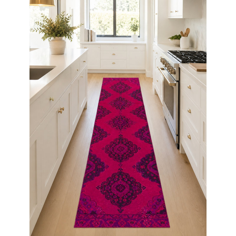 Tapis de couloir turc contemporain noué à la main de couleur rose 3,3 x 11,4 pi