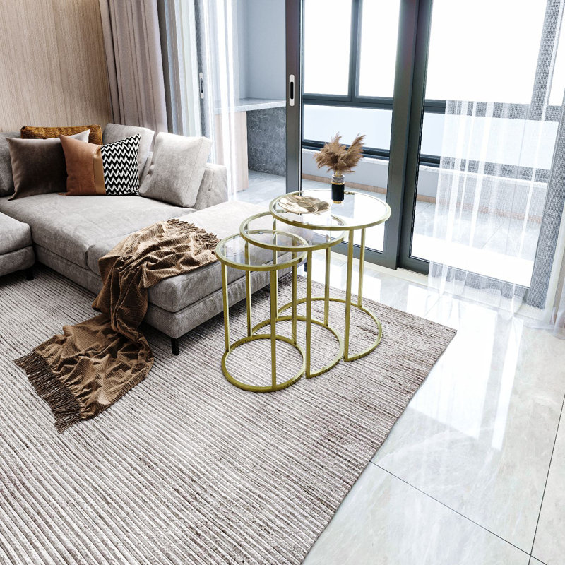 Modern Nesting Table Set (3 Pieces), Gold & Clear Glass, 13.4 x 19.7 x 13.4 in (Small), 16.5 x 21.3 x 16.5 in (Medium), 19.7 x 22.8 x 19.7 in (Large) | 100% Tempered Glass, 100% Metal Frame | Stylish & Functional for Home Decor