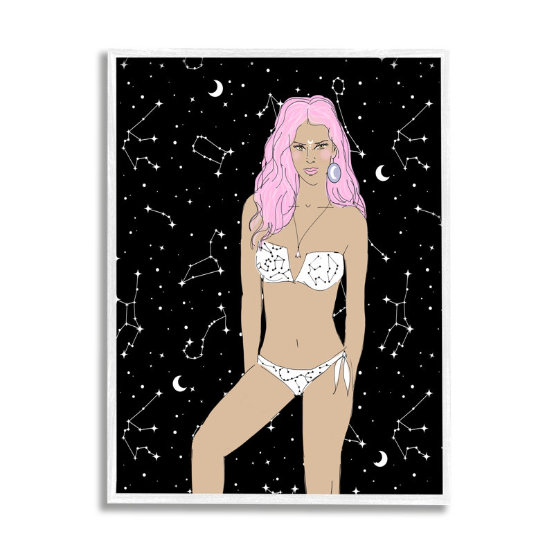  Moon Girl Constellations, H 14 po x l 11 po x P 1,5 po, Estampe numérique encadrée blanc bord de mer