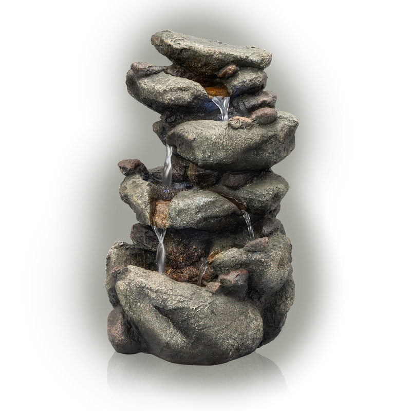 Weather Resistant Fountain with Lights, 14" H x 9" W x 8" D