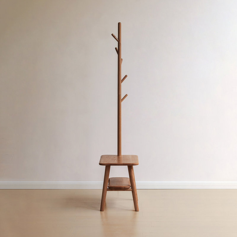 Tabouret à chaussures en bois massif naturel avec porte-tissu