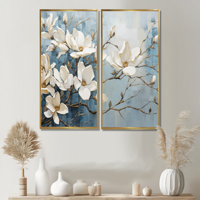«Magnolias VI», art mural bleu et bleu