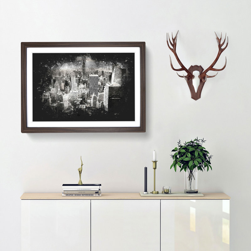 A New York Skyline - Picture Frame Graphic Art Print, 62cm H x 87cm W x 2cm D, Walnut Framed