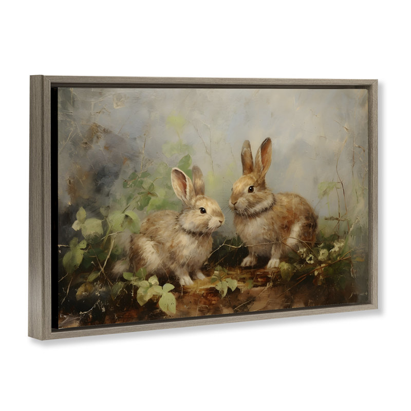 «Wild Rabbits in Nature Brown», toile flottante encadrée par Petal Prints Design, Cadre flottant orme Montalcino