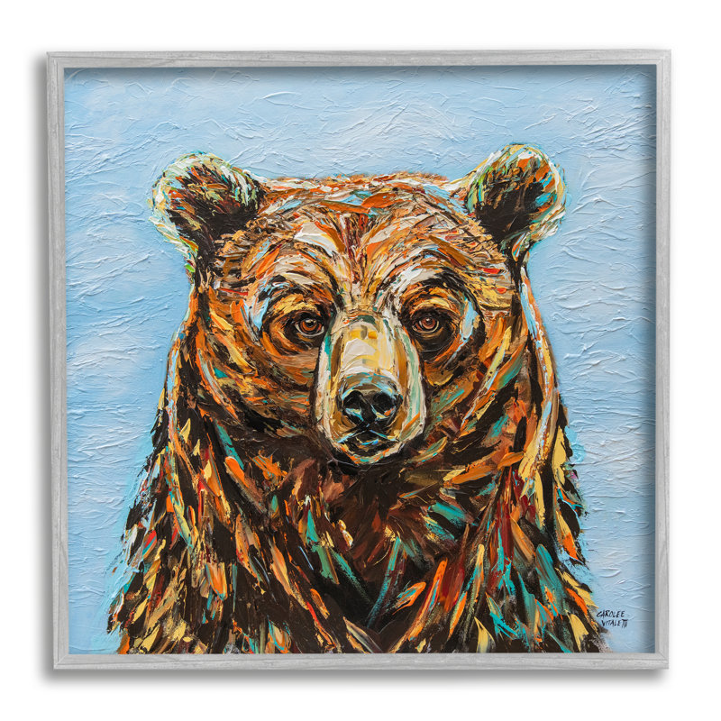 Ours abstrait encadré sur bois par Carolee Vitaletti, peinture, H 12 po x l 12 po x P 1,5 po, Estampe numérique Farmhouse