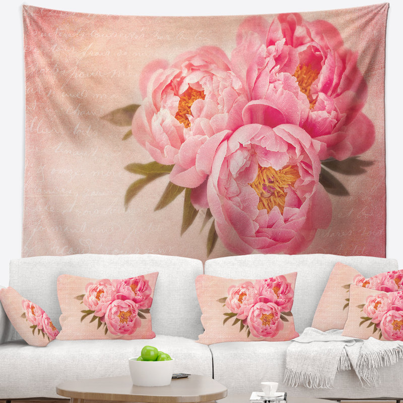 Pivoine avec motif de pivoines, H 50 po x l 60 po