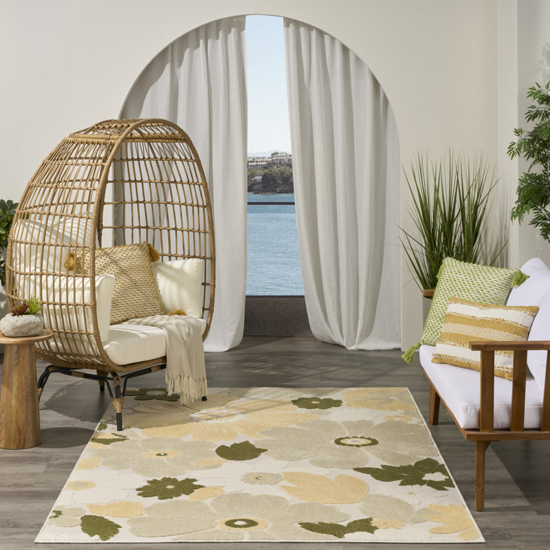 Nourison Aloha Ivory Green Modern Rug, Rectangle 5'3" x 7'5"