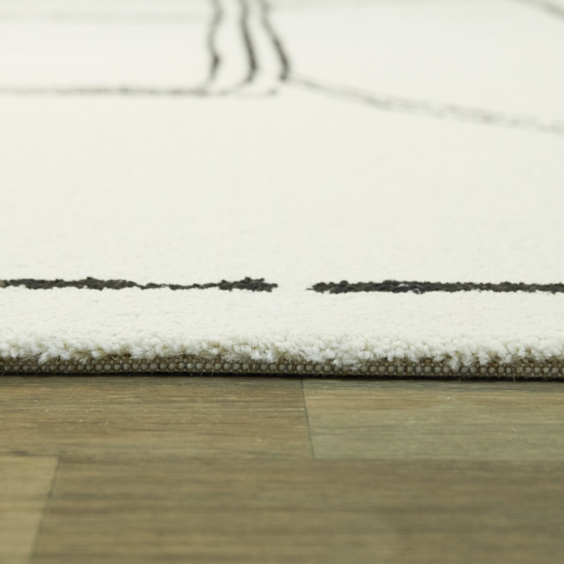 Tapis blanc / noir à motif abstrait Karsten, Rectangle 7 pi 10 po x 10 pi
