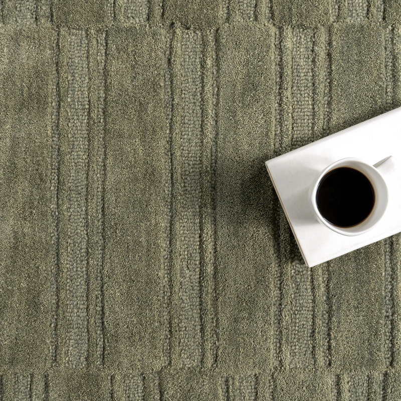 Olive Green Handmade Wool Tufted 6' x 9' Area Rug