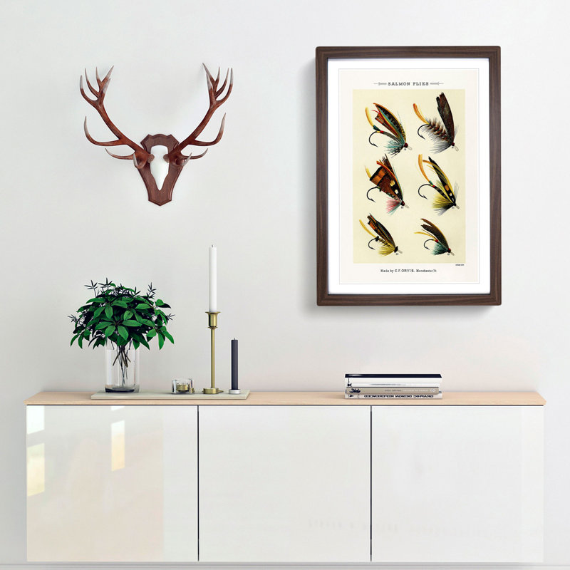 Salmon Fishing Flies Version 2 by Mary Orvis Marbury - Picture Frame Painting Print, 50cm H x 35cm W x 2cm D, Walnut