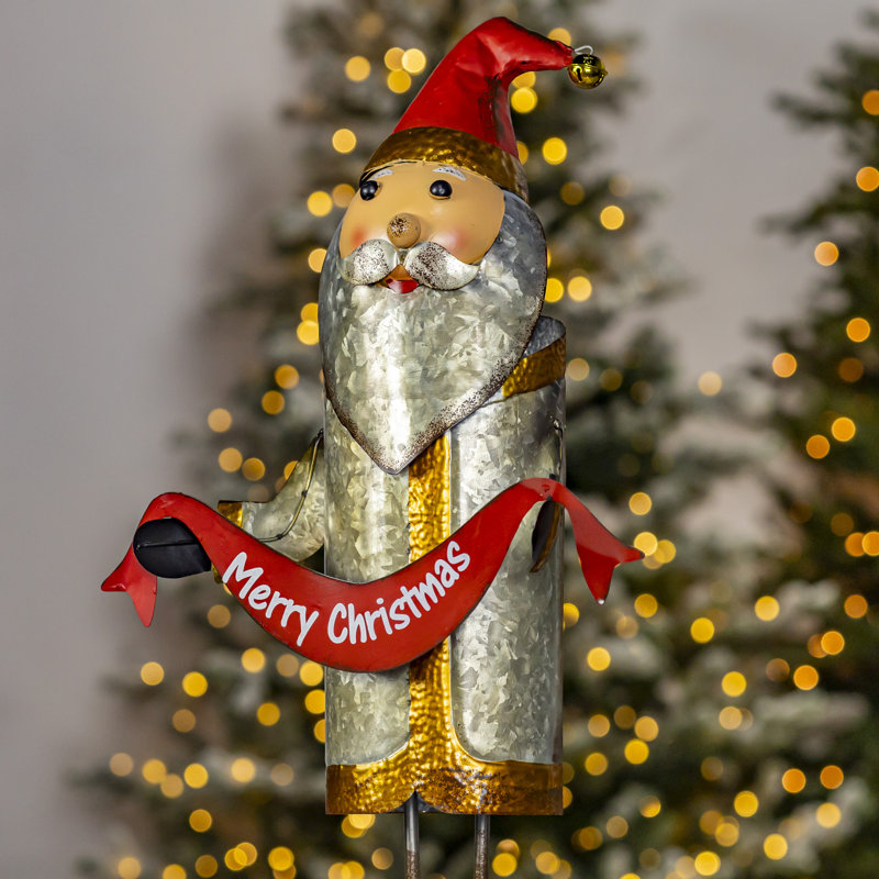Grande figurine de père Noël galvanisée 25,5 "avec ceinture de joyeux Noël
