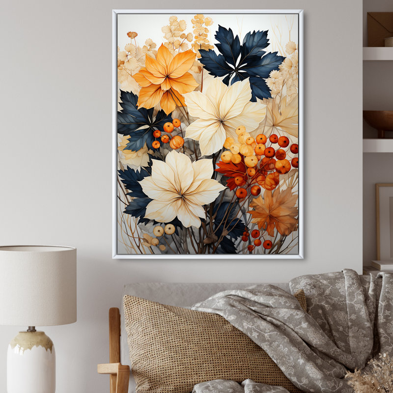 Feuilles d'automne, palette en sourdine III - impression, H 20 po x l 12 po x P 1 po, Cadre flottant blanc
