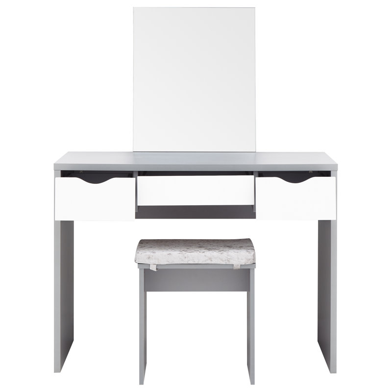 Derun Dressing Table with Mirror, Grey / White