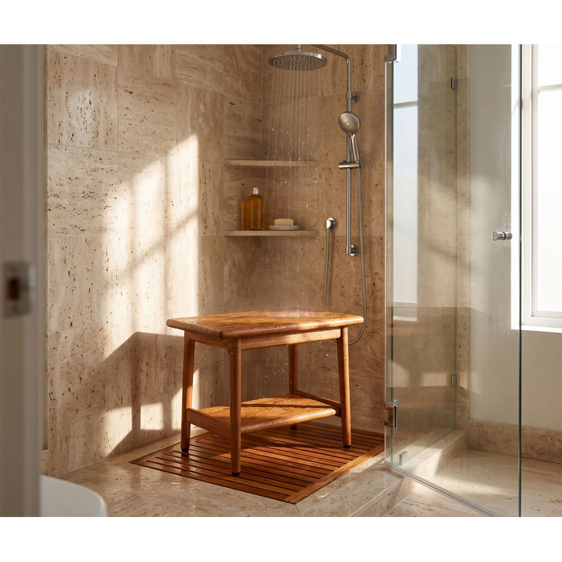 Maluku 24'' W Teak Shower Bench, 18" H x 24" W x 14" D