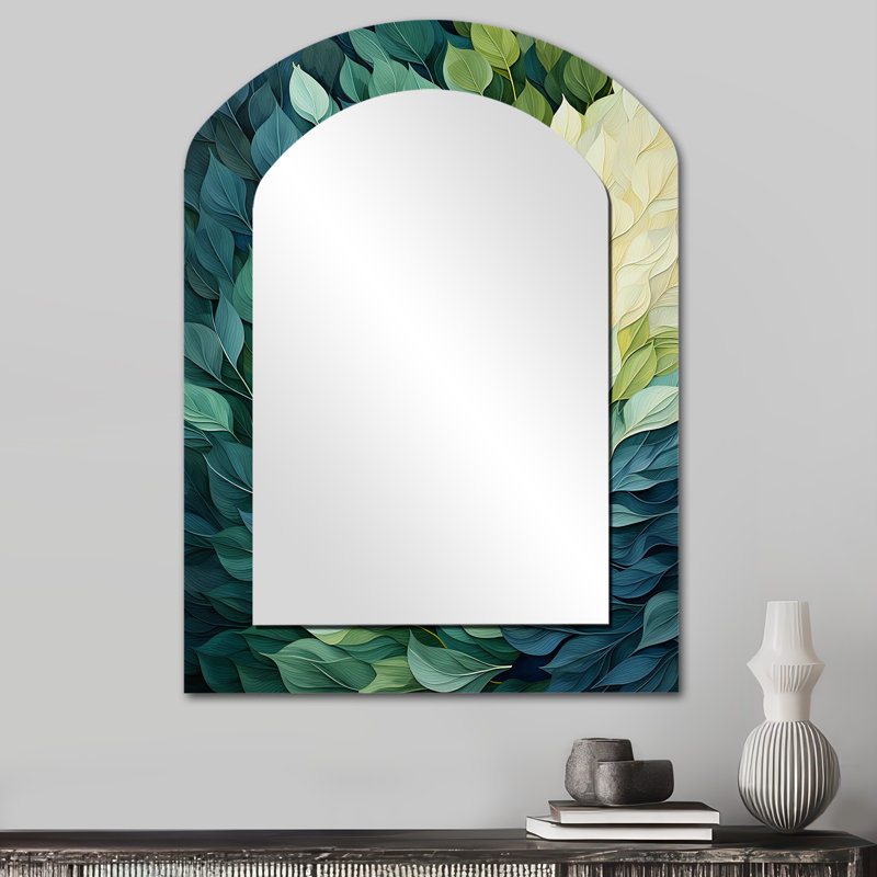 Leaves Green River Collage - décor de miroir mural unique à feuilles arquées, 34 po x 25 po