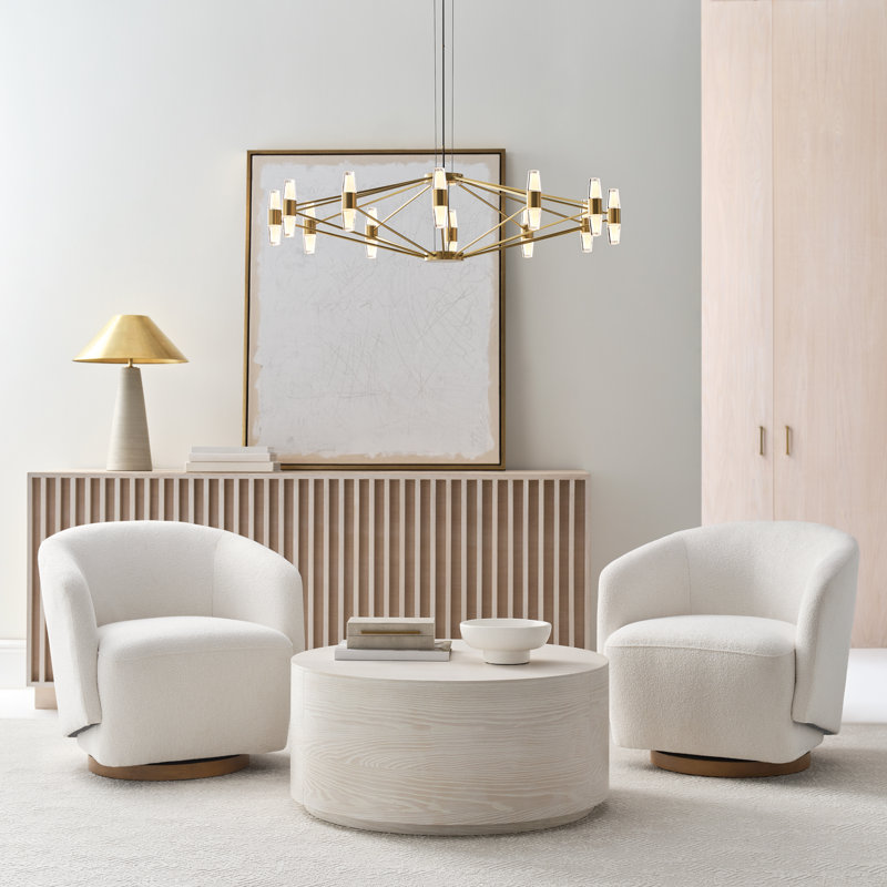Sean Lavin Lassell large chandelier in natural brass finish with crystal glass shades, Hand Rubbed Antique Brass