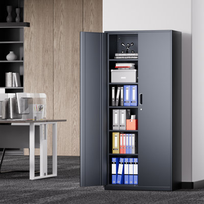 71" Lockable Heavy Duty Metal Storage Cabinet W/ 5 Adjustable Shelves