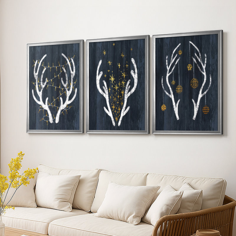 Bois et lumières - Toile tendue sur mesure avec châssis, 3 pièces, H 21 po x l 30 po, Argent argent