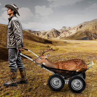 Chariots de jeu pour la chasse, transporteur de charrette 500LBS, chariot sur chenilles robuste, chariot de transport pliable tout-terrain avec pneus absorbant les chocs, chariot utilitaire pour la chasse, la pêche et la randonnée