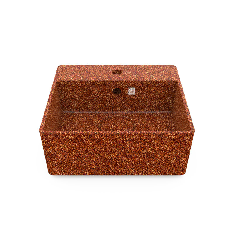 Woodio Cube40 15.75'' Wood Square Bathroom Sink with Overflow, Clay