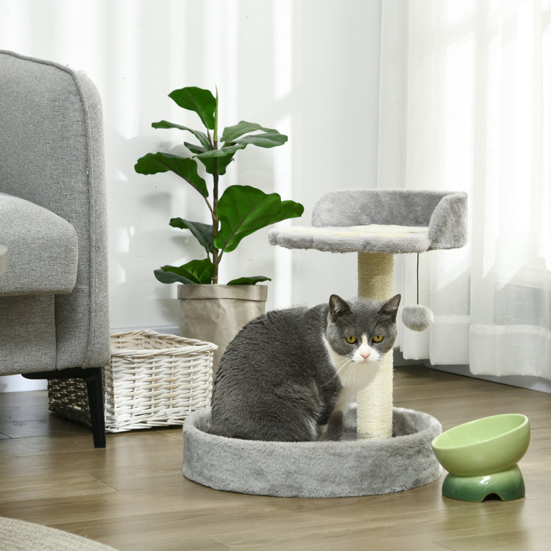 Petit arbre à chat 17 po, tour à chat avec poteau à griffer en sisal, gris clair