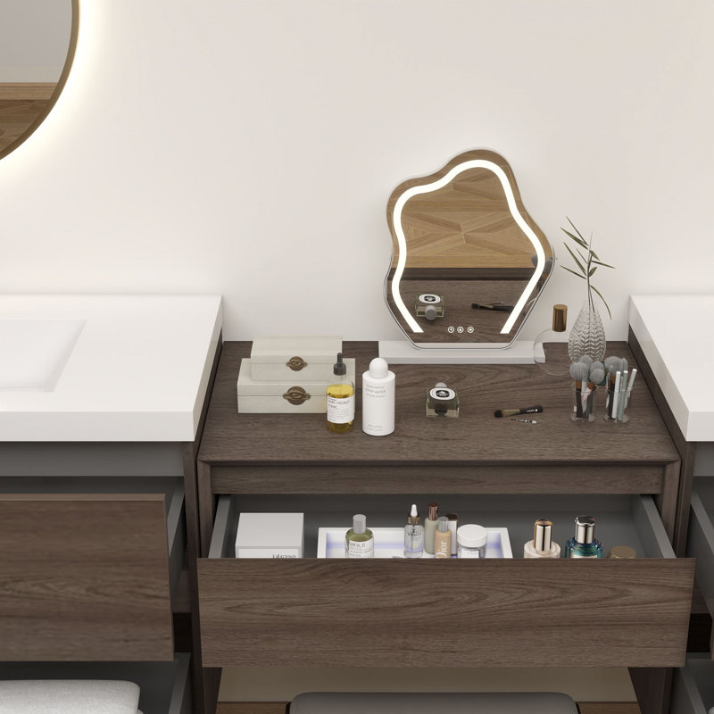 Aliki Wall Mounted Vanity With Reinforced Acrylic Sink, Red/Oak, 80"