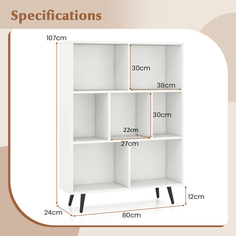 107cm H x 80cm W Metal Standard Bookcase, White
