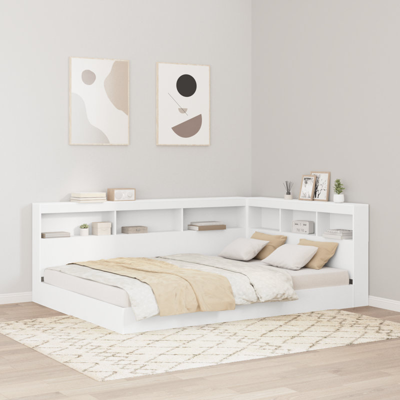 Bookcase Bed Engineered Wood, Kingsize (5'), White