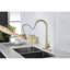 Robinet de cuisine rétractable - Acier inoxydable, arc haut, poignée simple, économique, arc moderne noir mat, débit de 1,8 gal / min,-126706827