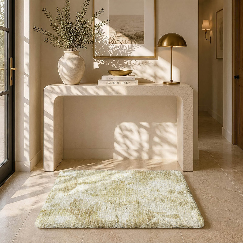 Tapis floral à poil long de qualité supérieure lavable à la machine ADS832, Beige, 2 pi 6 po x 3 pi 10 po