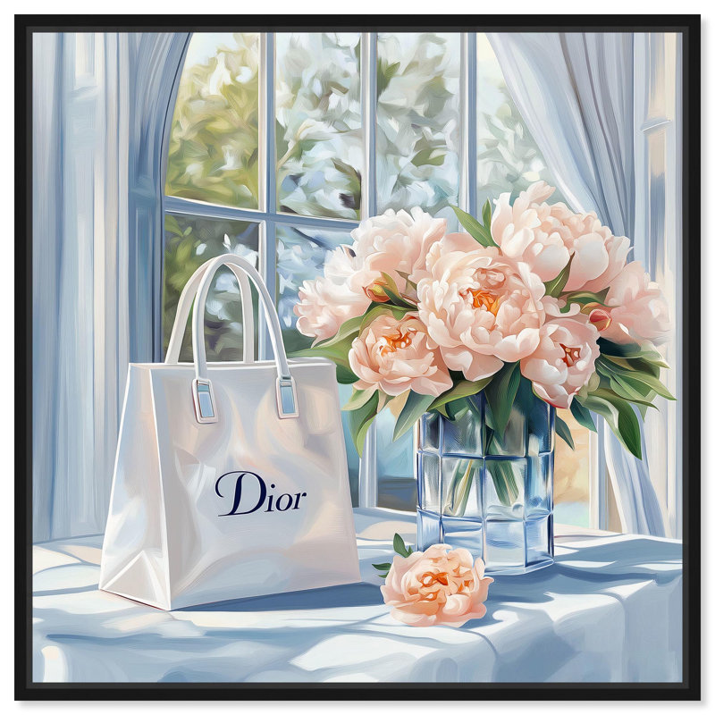 Sac et pivoines, toile par Art Remedy, H 13 po x l 13 po, Noir, Cadre flottant